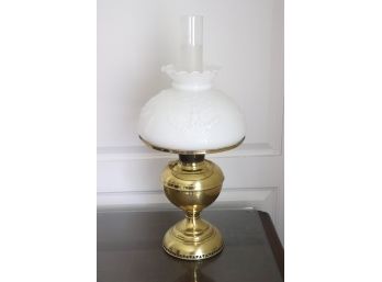 Bradley And Hubbard Brass Hurricane Lamp With Eagle Embossed Glass, Turn Of The Century