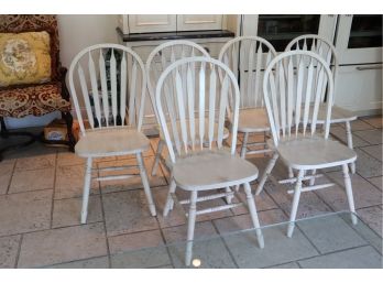 Set Of 6 White Washed Windsor Oak Wood Chairs