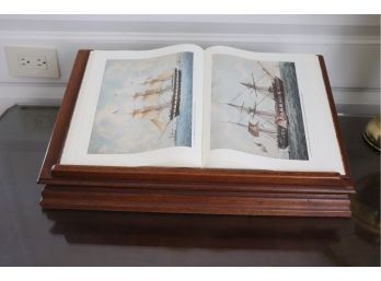 Drexel Bookstand With Book Of Nautical Paintings By The Peabody Museums