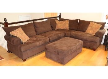Large 2 Piece Brown Sectional Sofa With Ottoman