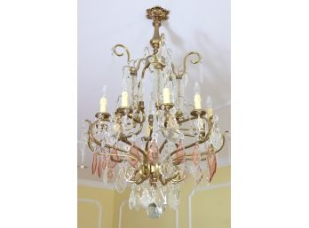 Elegant Brass Maria Theresa Style Chandelier With 10 Arms And Etched Crystal