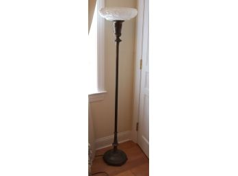 Tall Metal Art Deco Floor Lamp With Opalescent Glass Shade