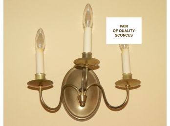 Pair Of 3 Arm Olympia Studios Greenwich Village Brass Sconces