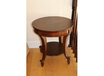 24' Round Brown Mahogany Finish End Table With Bottom Shelf