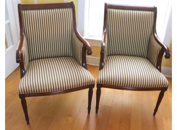 Pair Of Custom Upholstered Mahogany Arm Chairs By Southwood Furniture Corp
