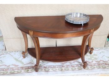 Pair Of Matching Demi-Lune End Tables With Bottom Shelf