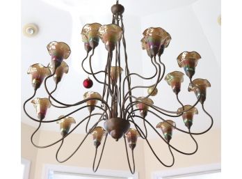 Large Amazing Custom Design Hand Blown Glass Chandelier With 20 Arms Signed By Italian Artist