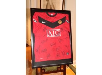 Autographed Manchester United AIG Nike Soccer Jersey In Glass Case