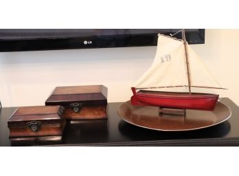 Decorative Boxes And Wooden Sailboat