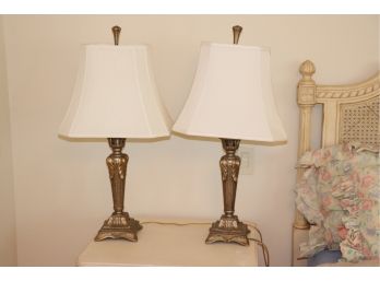Pair Of Decorative Carved Lamps With Shades