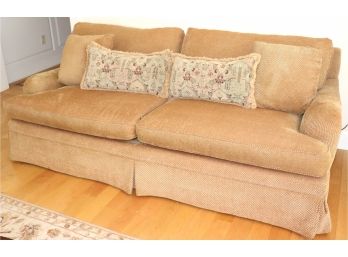Textured Corduroy Sofa With Decorative Pillows, Very Comfortable!