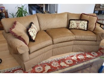 Ethan Allen Curved Corduroy Sofa With Decorative Pillows