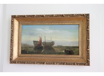 Signed Verso Knell (1850) Maritime 18th Century Oil Painting On Canvas