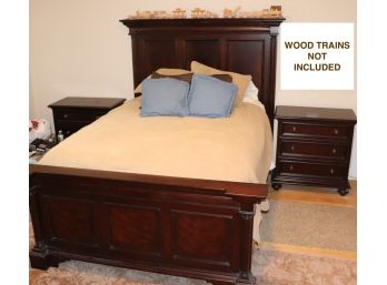 Queen Bed By Stanley Furniture Mahogany Finish Includes Mattress, Bedding & Nightstands (Trains Not Included)