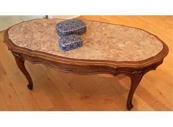 French Provincial Pink Marble Top CoffeeTable With Decorative Boxes