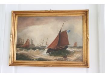 Maritime 18th Century John Callow Oil Painting On Canvas