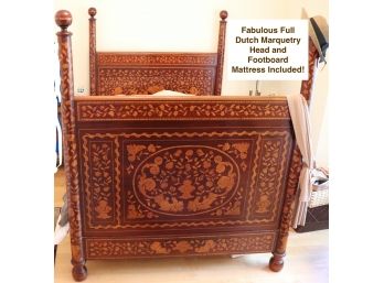 Fabulous Dutch Marquetry Full Size Headboard And Footboard With Side Rails
