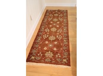 Hand Loomed Runner With Floral Pattern And Earth Colors 96' L X 32' W