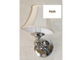 Set Of 3 Chrome Finish Wall Sconces With Decorative Shades