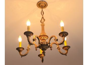 Ornate Brass Chandelier With 5 Arms