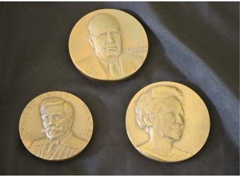 Set Of Three  4' Commemorative Bronze Medallions Oliver Holmes, Florence Kelly & Whitney Seymour