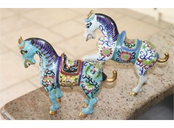 Set Of 2 Beautiful Cloisonne Horses