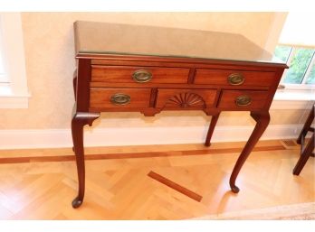 Vintage Serving Table With Queen Anne Style Legs 5 Drawers & Beehive Brass Handles