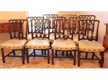 Set Of 10 King George Style Chairs Made In England With Original Seats And Studding Apx 150 Years Old
