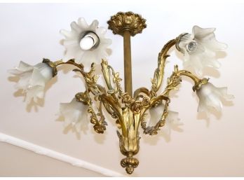 6 Arm Floral Bronze Chandelier With Frosted Glass Shades