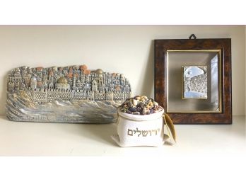 Judaica Items Including HandCrafted Sterling Design By Saad & Jerusalem Piece By M. Gold