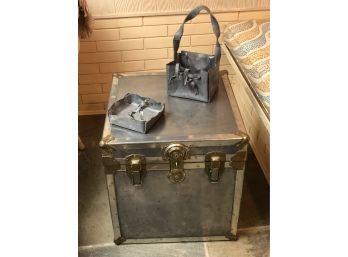 Vintage Metal Trunk By Union Trunk With Decorative Baskets ( Needs Key To Open )