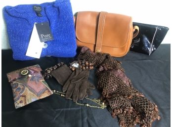 Women's Accessories Lot Includes Hermes Copy Handbag & Lace Shawl By Henri Bendel