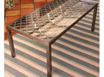 Heavy Metal Iron Grate Style Coffee Table With Glass Top