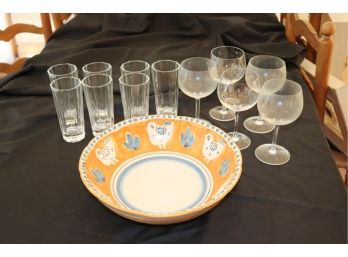 Assorted Lot Includes 5 Tiffany & Co Wine Glasses, Serving Bowl, Crystal Water Glasses