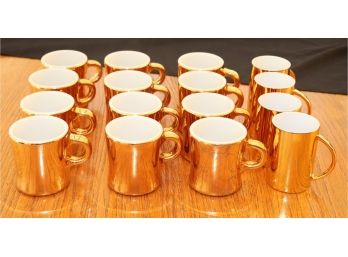 Set Of 16 Gold Colored Coffee Cups From Hall Made In USA