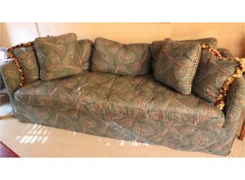 Large Custom Sofa With Skirt And Decorative Pillows Measures 84' L X 32' D X 27' Tall
