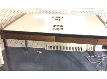Vintage Modern Desk With Formica Top And Chrome Legs
