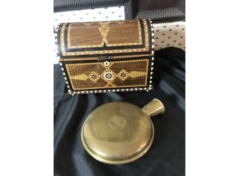 Vintage Brass Cello Hot Water Bottle By A.S. Campbell And Inlay Wood Box