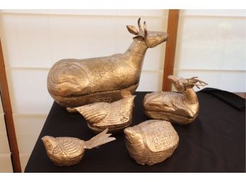 Decorative Hammered Metal Animal Boxes With Removable Tops