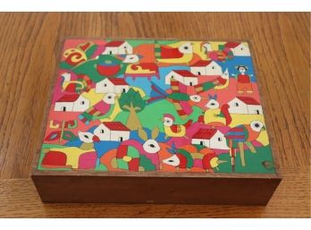 Vintage Colorful Wood Flatware Box