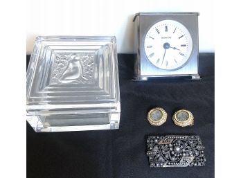 Lalique Jewelry Box With Chip And Tiffany & Co.Desk Clock