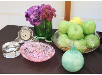Decorative Lot Includes Tiffany & Co Paperweight & Hand Blown Dish By Julia Knight