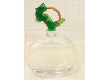 Daum France Crystal Decanter With Green Monkey Stopper