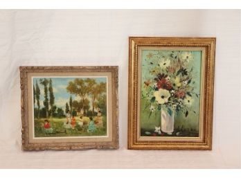 Signed Floral Still Life M. Parou 1972 And Small Signed Painting On Canvas