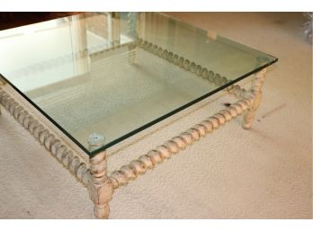 Spiral Wood Coffee Table With Glass Top ( Damage To Corner Of Glass )