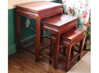 Set Of Stacking Nesting Tables With Asian Motif