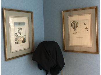Set Of Framed French Hot Air Balloon Prints In Matted Frames