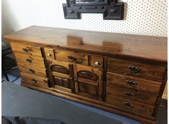Large Pine Dresser With Multiple Drawers And Cabinet