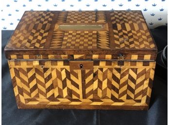Antique Handmade Inlay Wood Box Signed Inside E. Delisle 18898 September 4
