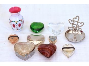 Have A Heart Decorative Lot Of Assorted Hearts Including Baccarat, Sterling Heart Box, Le Cadeau & Aram